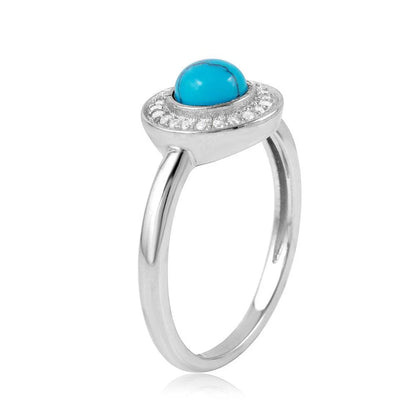 925 Rhodium Silver Plated Turquoise Center Halo CZ Ring