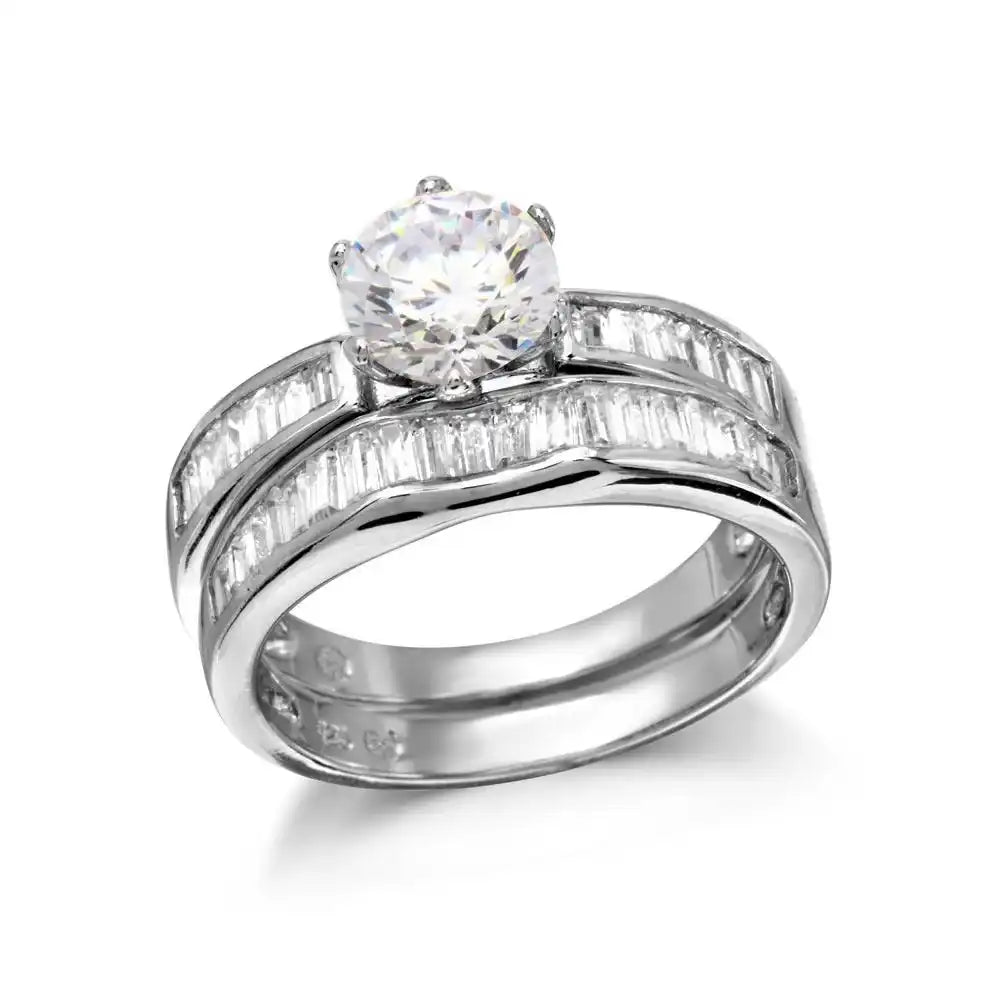 925 Sterling Silver Rhodium Plated 2 Piece Bridal Set with CZ