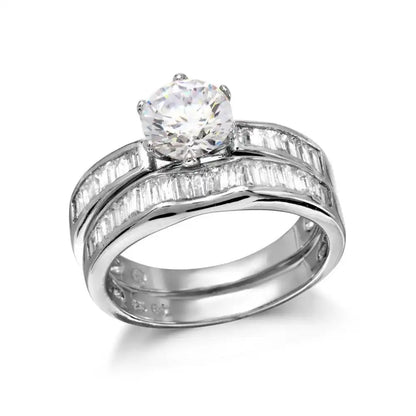 925 Sterling Silver Rhodium Plated 2 Piece Bridal Set with CZ