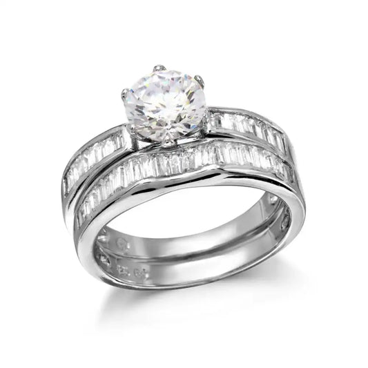 925 Sterling Silver Rhodium Plated 2 Piece Bridal Set with CZ