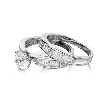 925 Sterling Silver Rhodium Plated 2 Piece Bridal Set with CZ