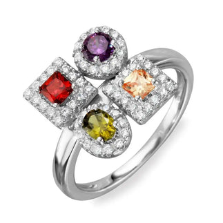 925 Sterling Silver Rhodium Plated Multi Color 4 Design Ring