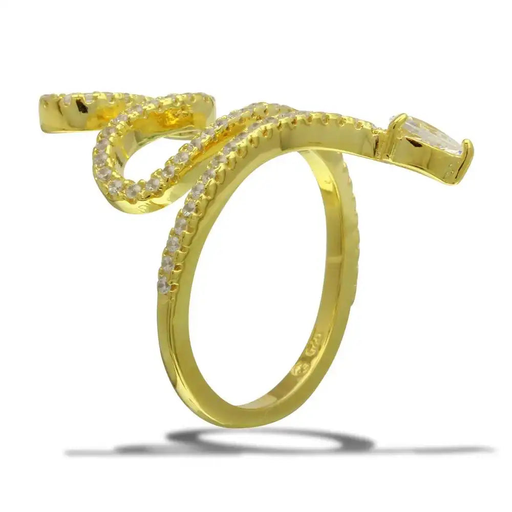 925 Sterling Silver Gold Plated Snake Design with CZ Ring