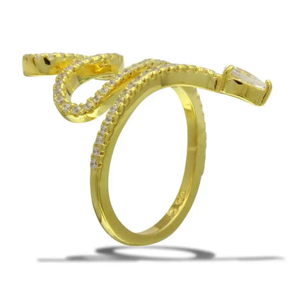 925 Sterling Silver Gold Plated Snake Design with CZ Ring