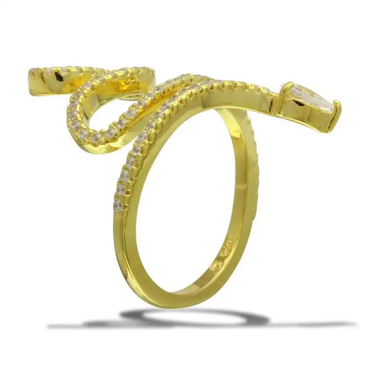925 Sterling Silver Gold Plated Snake Design with CZ Ring