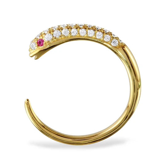 925 Sterling Silver Gold Plated Open Snake Ring with CZ