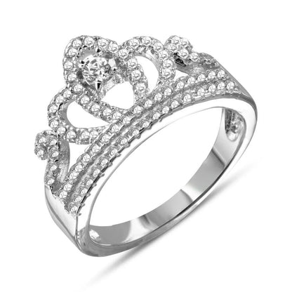 925 Sterling Silver Rhodium Plated Tiara with CZ Ring