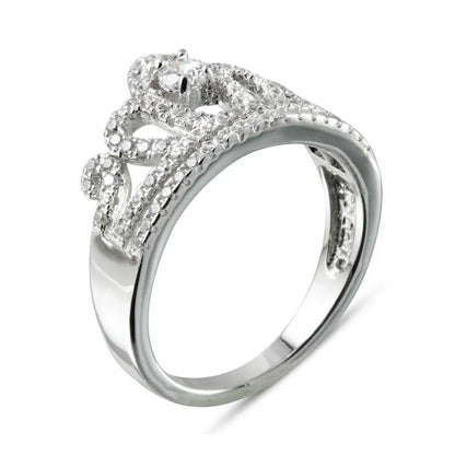 925 Sterling Silver Rhodium Plated Tiara with CZ Ring