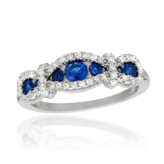 925 Sterling Silver Rhodium Plated Knotted Blue CZ Ring