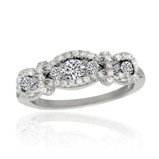 925 Sterling Silver Rhodium Plated Knotted Clear CZ Ring