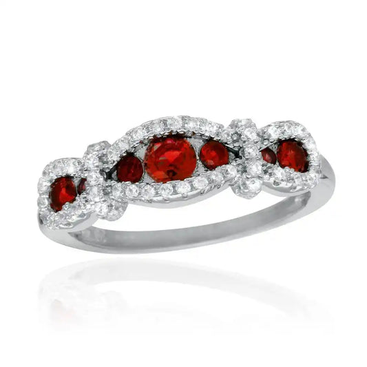 925 Sterling Silver Rhodium Plated Knotted Red CZ Ring