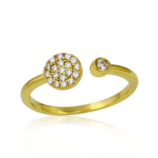 925 Sterling Silver Gold Plated Open Ring with Round CZ and CZ Circle