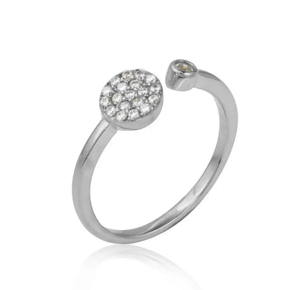 925 Sterling Silver Rhodium Plated Open Ring with Round CZ and CZ Circle