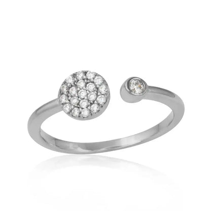 925 Sterling Silver Rhodium Plated Open Ring with Round CZ and CZ Circle
