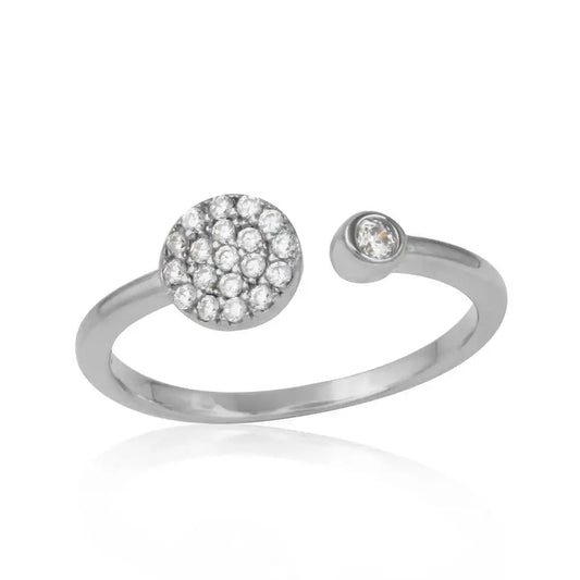 925 Sterling Silver Rhodium Plated Open Ring with Round CZ and CZ Circle
