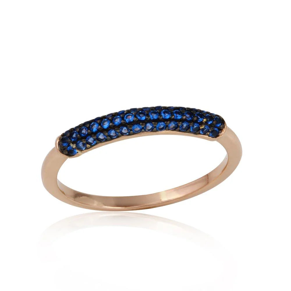 925 Sterling Silver Rose Gold Plated Semi Eternity Blue CZ Ring