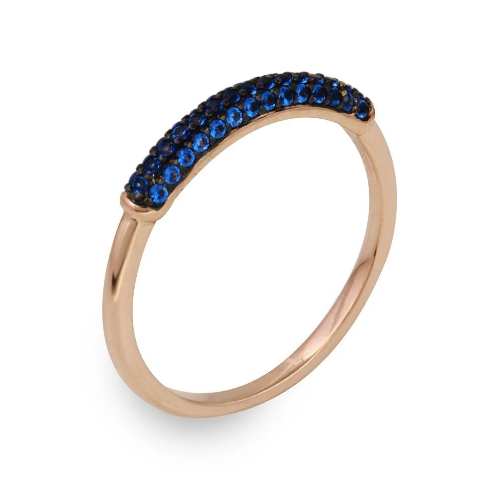925 Sterling Silver Rose Gold Plated Semi Eternity Blue CZ Ring