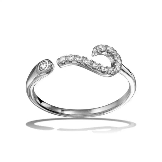 925 Sterling Silver Rhodium Plated Question Mark CZ Ring