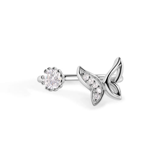 925 Sterling Silver Rhodium Plated Butterfly and Flower Clear CZ 1.3mm Open Ended Ring