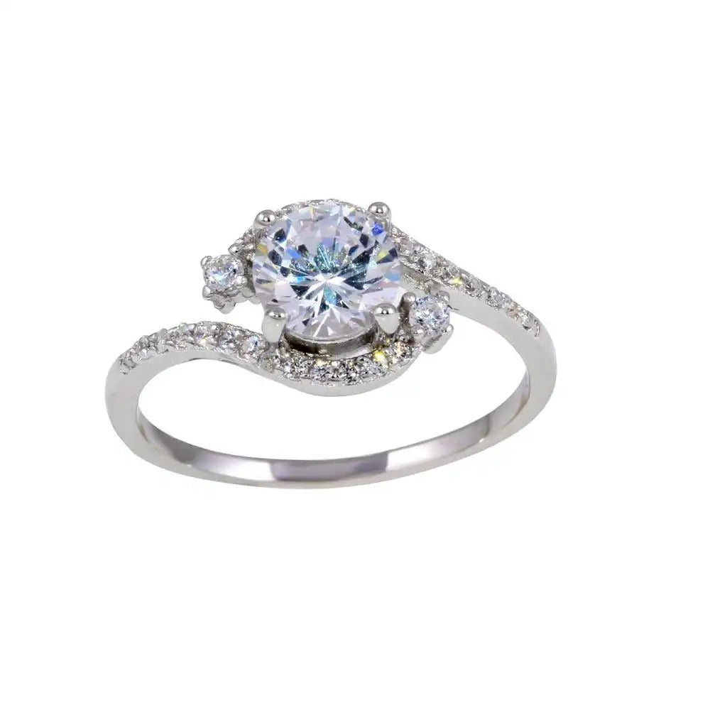 925 Sterling Silver Rhodium Plated Round Center Ring