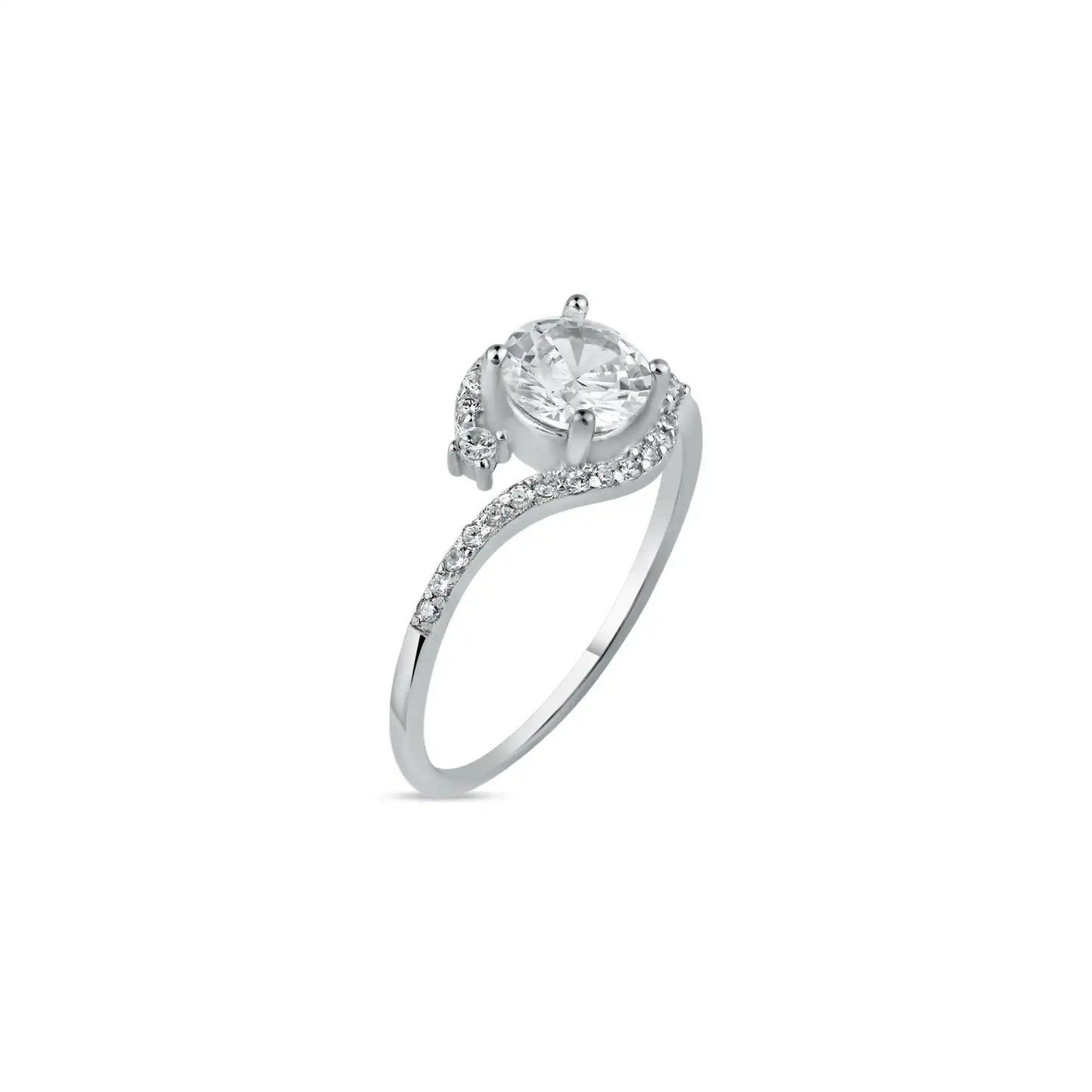 925 Sterling Silver Rhodium Plated Round Center Ring