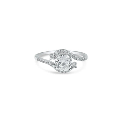 925 Sterling Silver Rhodium Plated Round Center Ring