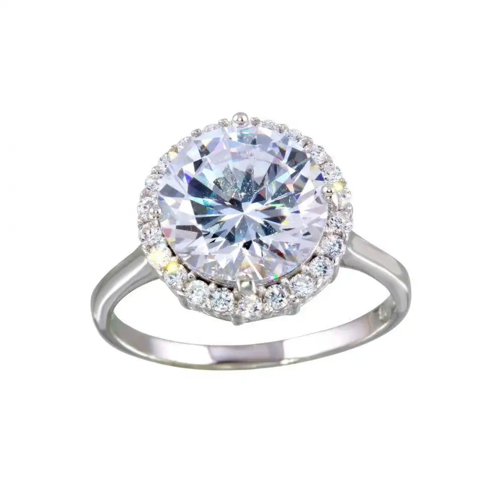 925 Sterling Silver Rhodium Plated Round Center CZ Ring
