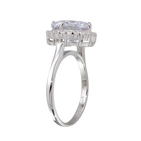 925 Sterling Silver Rhodium Plated Round Center CZ Ring