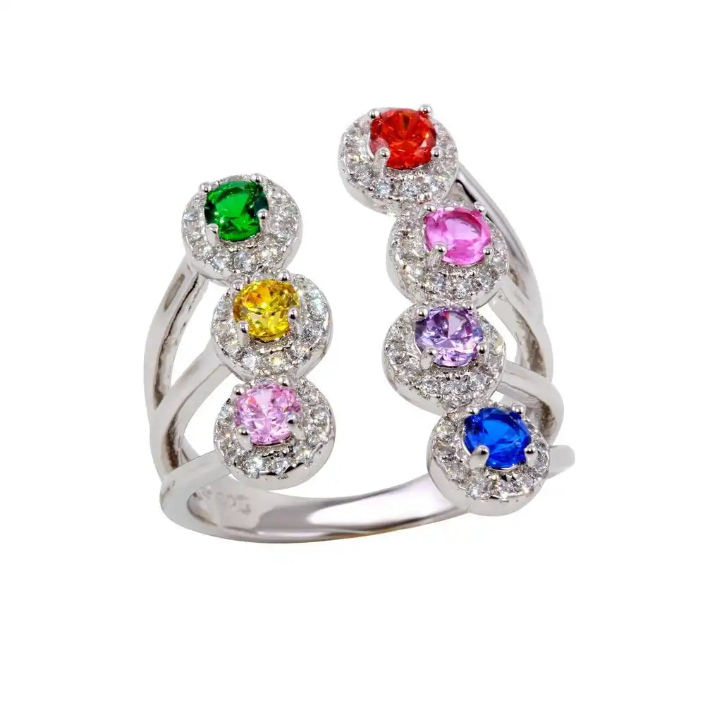 925 Sterling Silver Rhodium Plated CZ Open Ring