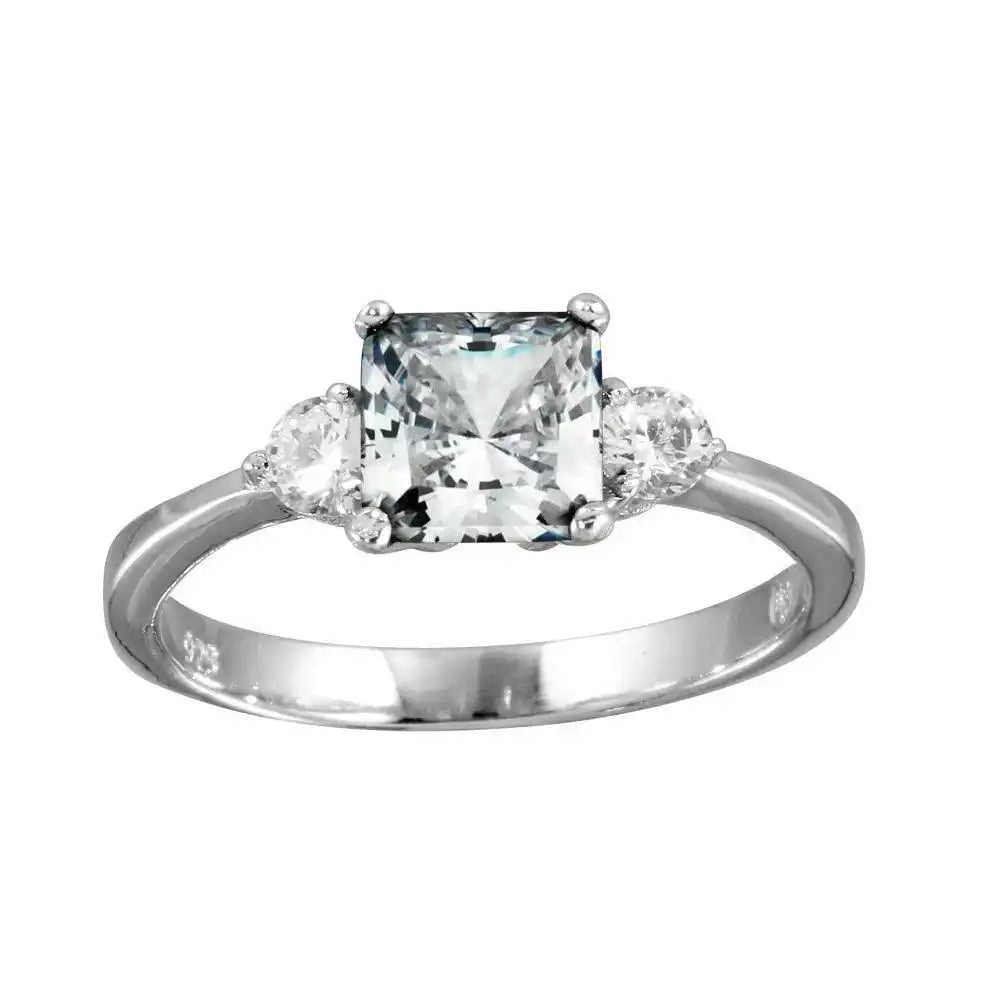 925 Sterling Silver Rhodium Plated Clear CZ Center Stone Ring