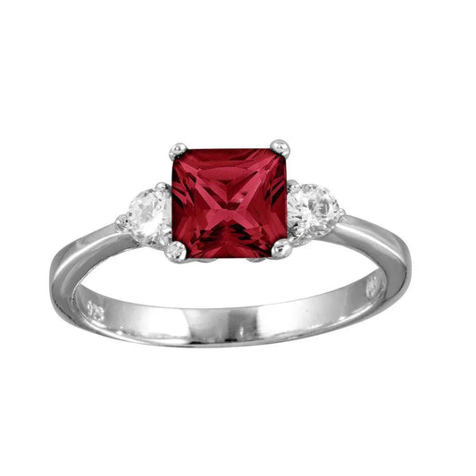 925 Sterling Silver Rhodium Plated Red CZ Center Stone Ring