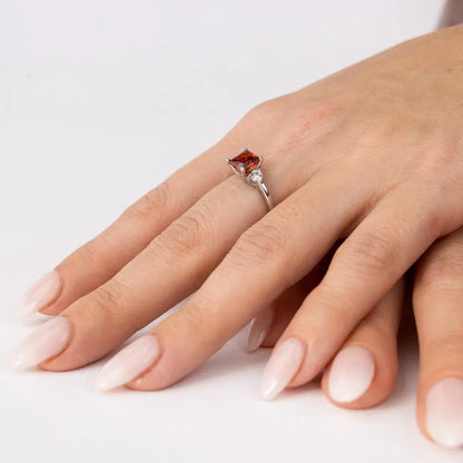 925 Sterling Silver Rhodium Plated Red CZ Center Stone Ring