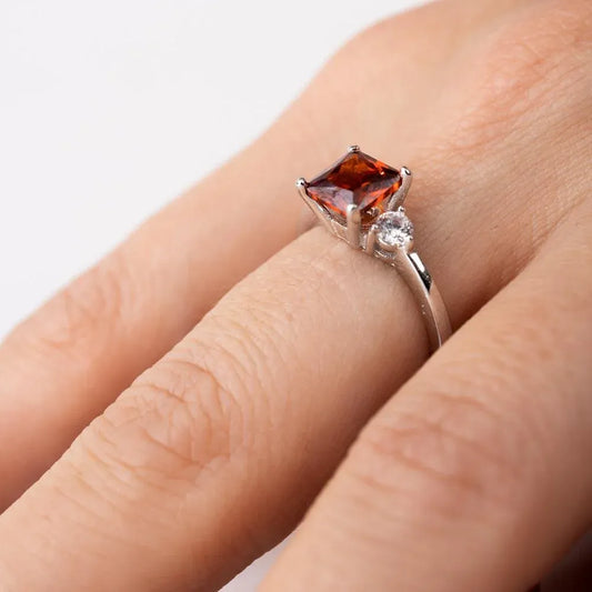 925 Sterling Silver Rhodium Plated Red CZ Center Stone Ring