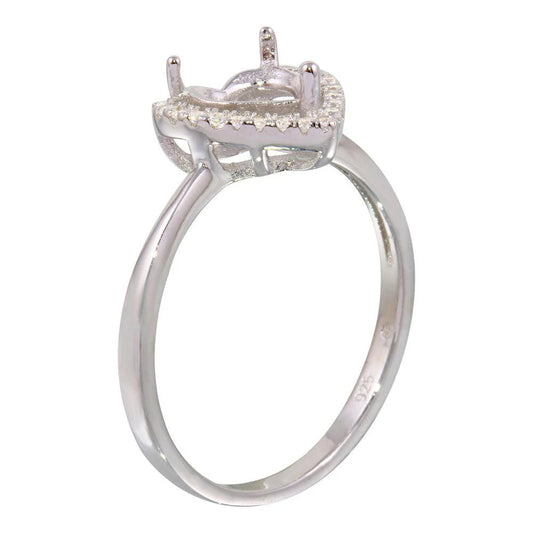 925 Sterling Silver Rhodium Plated Center Heart Mounting Only Ring with CZ