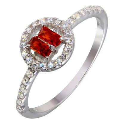925 Sterling Silver Rhodium Plated Red Stone Ring with CZ