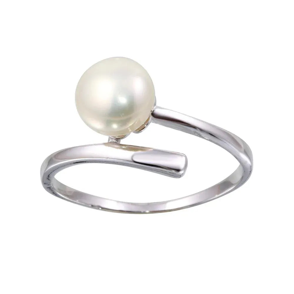925 Sterling Silver Rhodium Plated Fresh Water Pearl Center Ring
