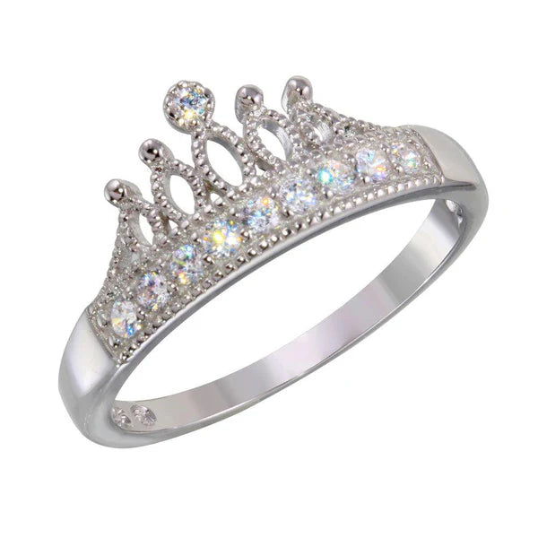 925 Sterling Silver Rhodium Plated Tiara Ring with CZ