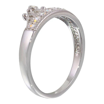 925 Sterling Silver Rhodium Plated Tiara Ring with CZ