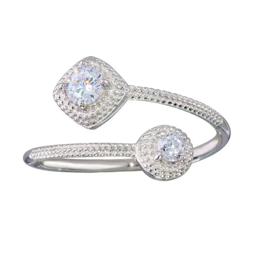 925 Sterling Silver Rhodium Plated Open CZ Ring
