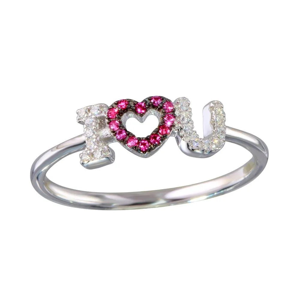 925 Sterling Silver Rhodium Plated "I Heart U" Ring