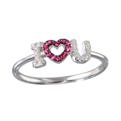 925 Sterling Silver Rhodium Plated "I Heart U" Ring