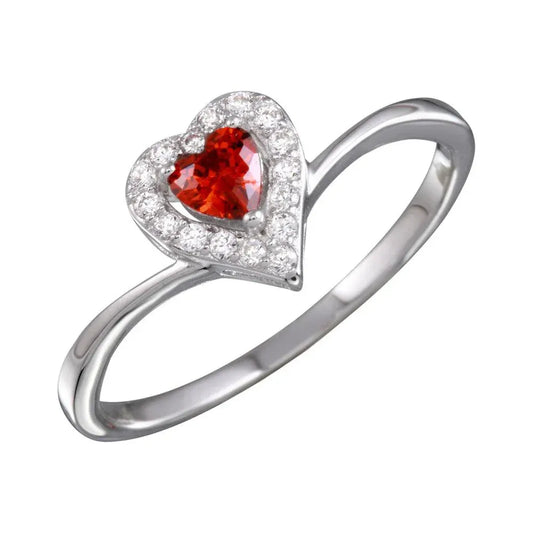 925 Sterling Silver Rhodium Plated Red Heart Ring with CZ