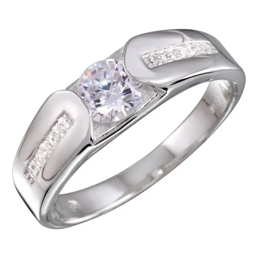 925 Sterling Silver Rhodium Plated Men's CZ Ring