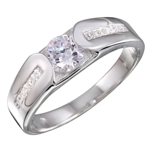 925 Sterling Silver Rhodium Plated Men's CZ Ring