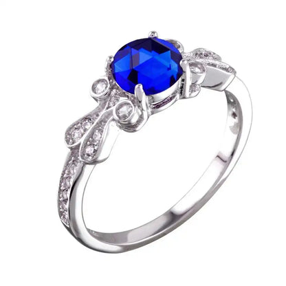 925 Sterling Silver Rhodium Plated Blue Oval CZ Ring