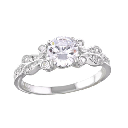 925 Sterling Silver Rhodium Plated Clear CZ Ring