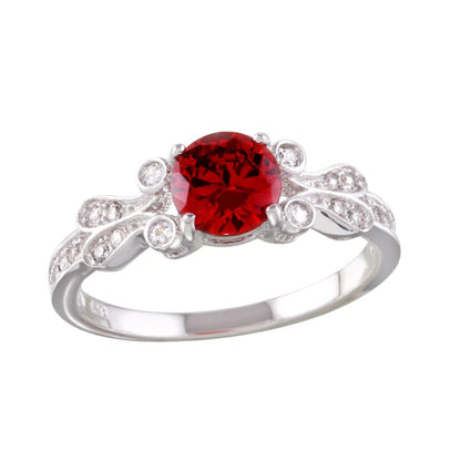 925 Sterling Silver Rhodium Plated Red Oval CZ Ring