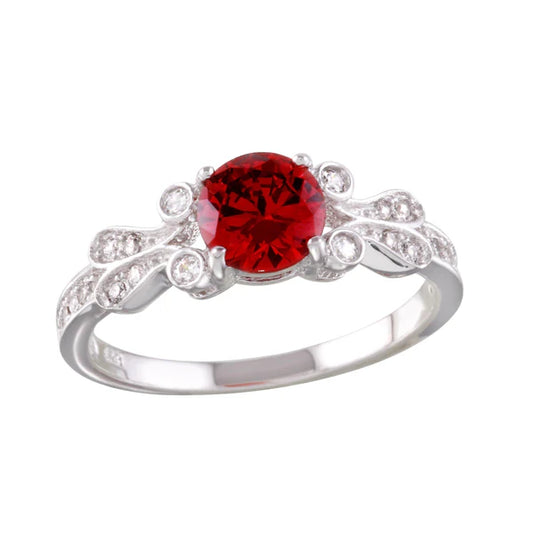 925 Sterling Silver Rhodium Plated Red Oval CZ Ring