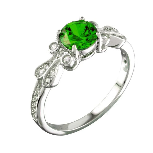 925 Sterling Silver Rhodium Plated Green Oval CZ Ring