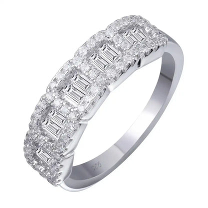 925 Sterling Silver Rhodium Plated 5 Square CZ Stone Ring